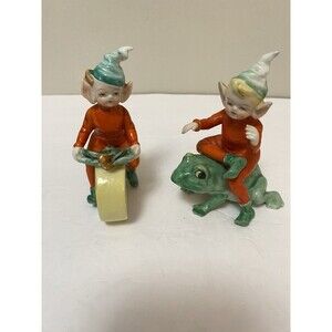 Vintage 2 RARE Lenwile Ardalt Japan Porcelain PIXIE ELVES Figurines